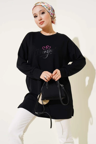 Loyşa I Love You Baskılı Tunik Siyah ürün görseli