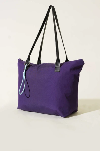 İp Aksesuarlı Fermuarlı Çanta Mor ürün görseli 1