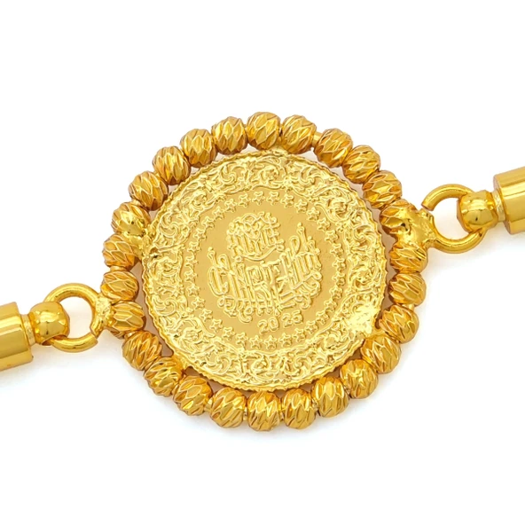 Altın Kaplama Çeyrekli Dorika Çerçeve Burgu Zincirli Bileklik BLK-1173 - Resim 4