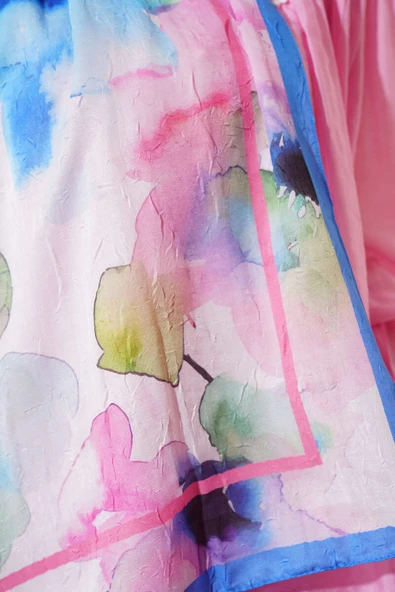 Çiçek Desenli Bambu Şal Açık Mavi - Resim 4