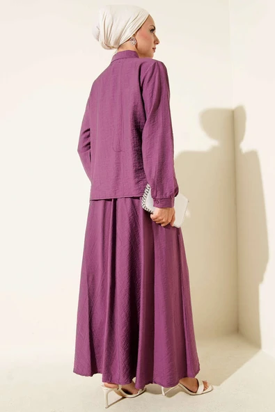 Taş Süslemeli Etekli İkili Takım Magenta - Resim 3