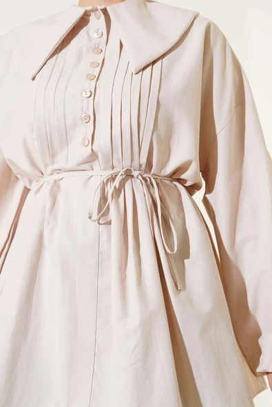 Yarım Düğmeli Nervürlü Tunik Taş - Resim 4