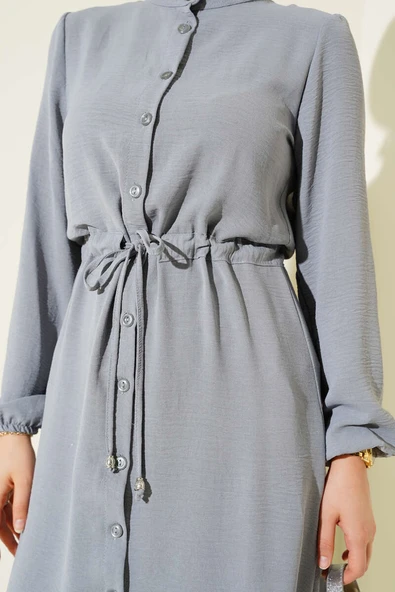 Bel Tünelli Düğmeli Ayrobin Kap Gri - Resim 4