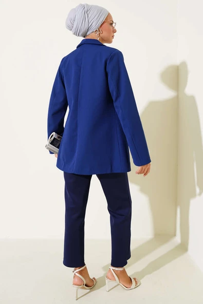 Cep Kapaklı Dört Düğmeli Blazer Ceket Lacivert - Resim 3