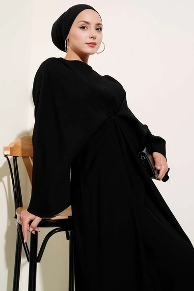 İp Bağcık Detaylı Salaş Elbise Siyah - 2