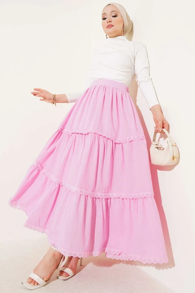 Dantel Detaylı Etek Pembe ürün görseli 1