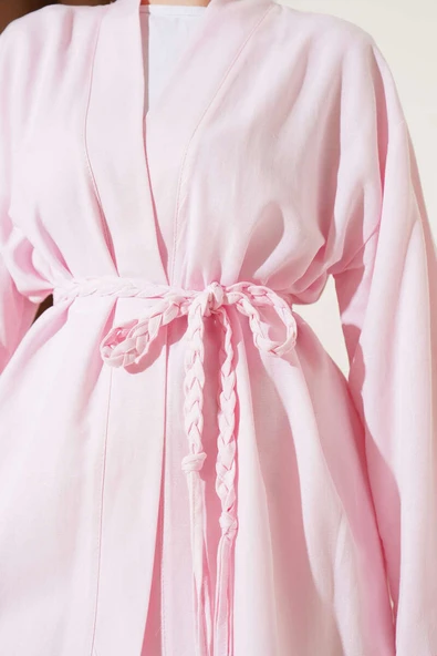 Örgü Kemerli Kimono Pembe - Resim 4