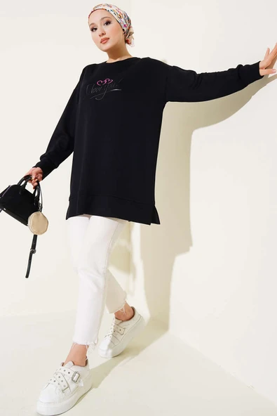 Loyşa I Love You Baskılı Tunik Siyah - Resim 2