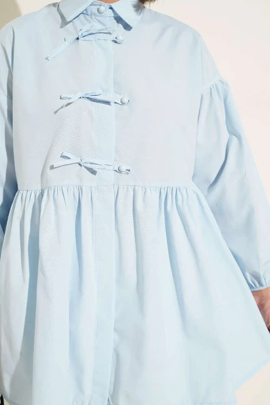 Brit Fiyonk Düğme Detaylı Gömlek Mavi - Resim 4