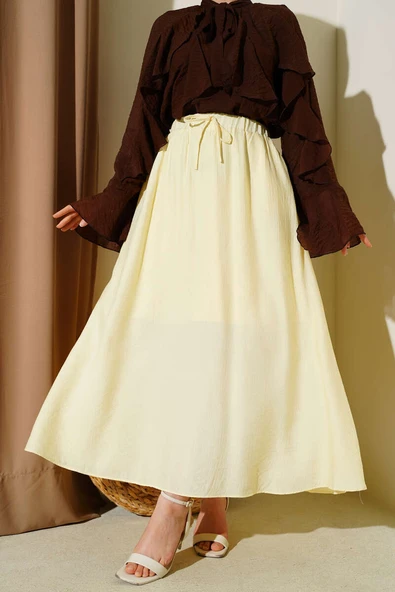 Yandan Cep Detaylı Kloş Etek Sarı ürün görseli 1