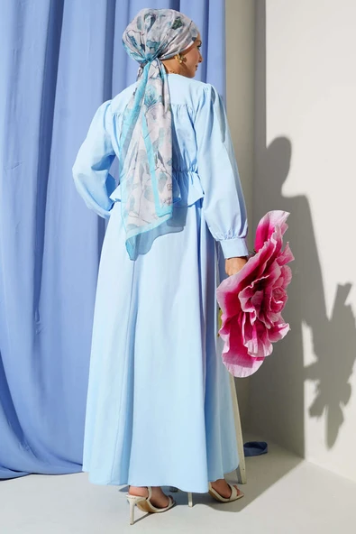 Büzgü Detaylı Bluz Etek İkili Takım Bebe Mavi - Resim 3