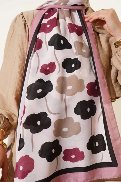 Çiçek Desenli Şal Pudra - Resim 4