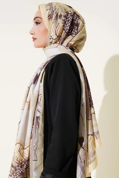 Shelia Desen Lina Şal Açık Sarı - Resim 3