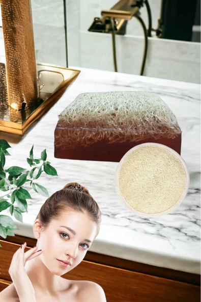 2'li Doğal Set Kabak Lifli Kahveli Sabun Peeling Bakım Sıkılaştırma Akne Temizleme Lifli Yüz Pedi - Resim 2