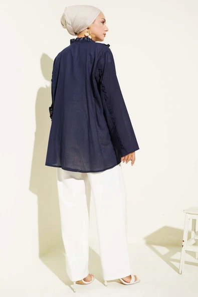 Fırfır Detaylı Kimono Lacivert - Resim 3