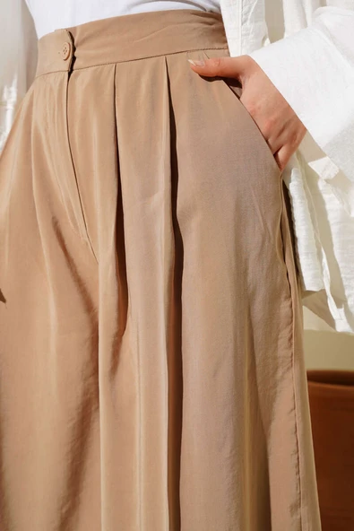 Düğmeli Salaş Pantolon Latte - Resim 4
