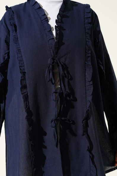 Fırfır Detaylı Kimono Lacivert - Resim 4