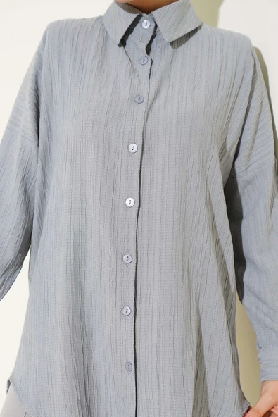 Ağaç Kabuğu Basic Gömlek Açık Gri - Resim 3