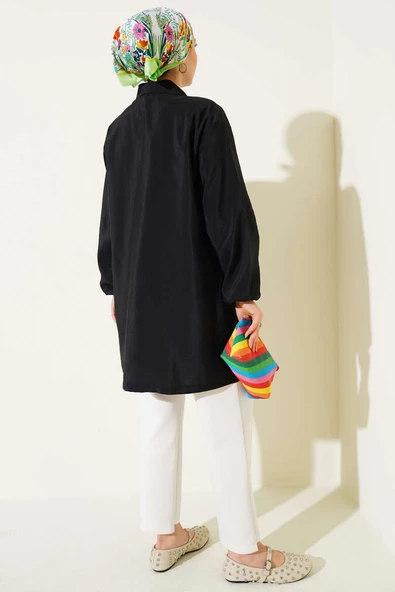 Fermuarlı Gömlek Yaka Kap Siyah - Resim 3