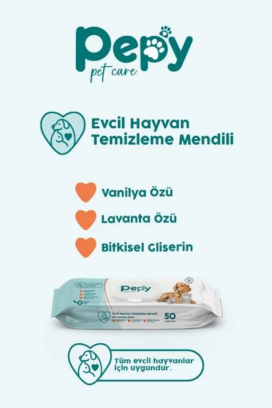PEPY Kedi Ve Köpek Kullanımına Uygun Evcil Hayvan Temizleme Mendili 12 paket 600 Adet - Resim 3