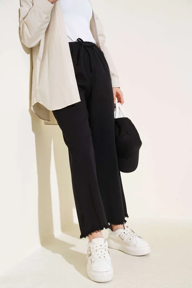 Paça Püsküllü İp Bağcık Detaylı Pantolon Siyah - Resim 2