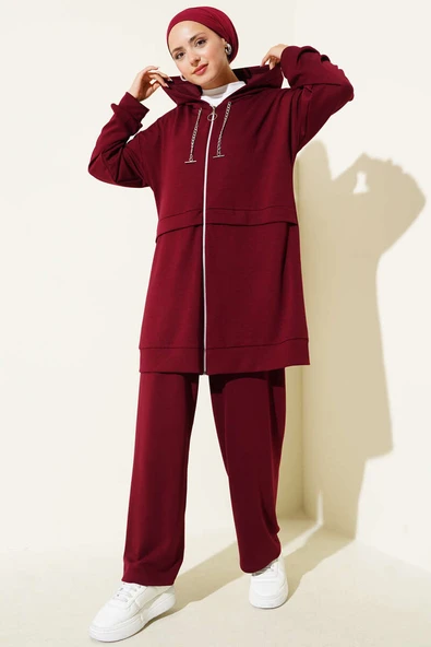 Loyşa Fermuarlı Kapüşonlu İkili Takım Bordo ürün görseli 1