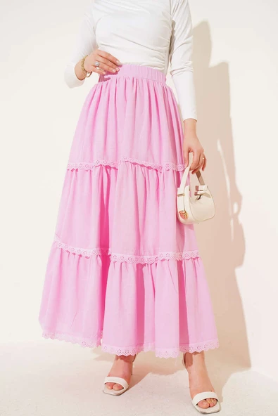 Dantel Detaylı Etek Pembe - Resim 2
