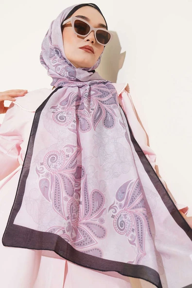 Otantik Yaprak Desen Şal Siyah Gri - Resim 2