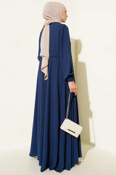 Bileği Gipeli Omuz Vatkalı Büyük Beden Ferace Indıgo - Resim 3