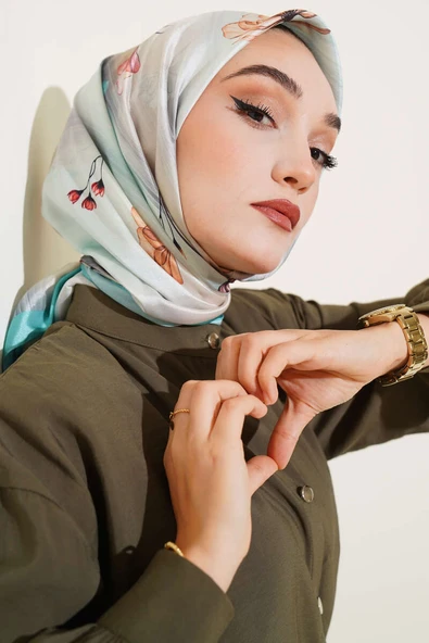 Çiçek Desen Twill Eşarp Mint ürün görseli 1