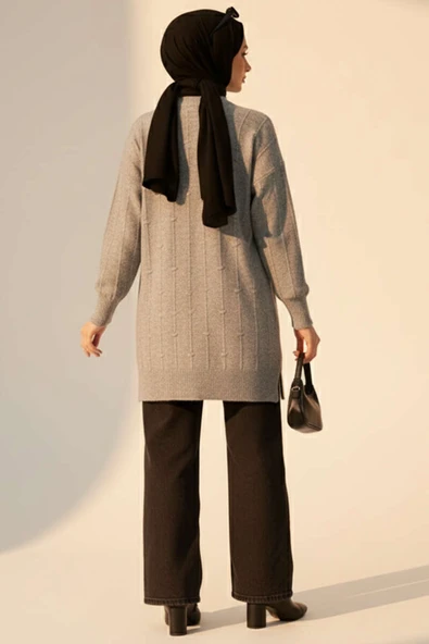 Damla Desen Yumoş Triko Kazak Gri - Resim 3