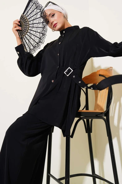 Yandan Kemer Detaylı İkili Takım Siyah ürün görseli 1