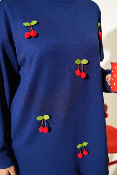 Kiraz Salkım Detaylı Tunik Lacivert - Resim 4