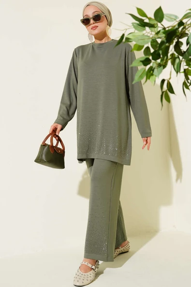 Loyşa Mini Taş Süslemeli İkili Takım Çağla Yeşili ürün görseli 1