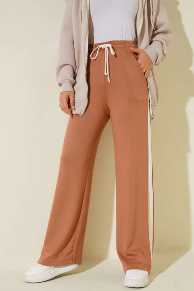 Loyşa Yan Şeritli Bel Lastikli Pantolon Camel - Resim 2