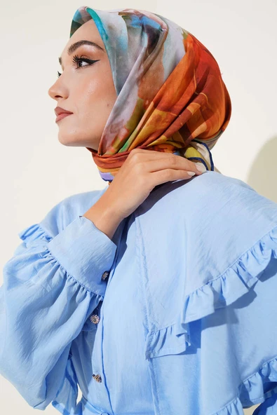 Karışık Ebruli Eşarp Lacivert - Resim 2