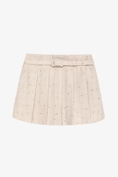 Quzu Kemer Ve Pileli Tüvit Kadın Şort Etek - 2