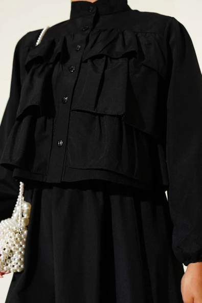 Fırfır Detaylı Etekli İkili Takım Siyah - Resim 4