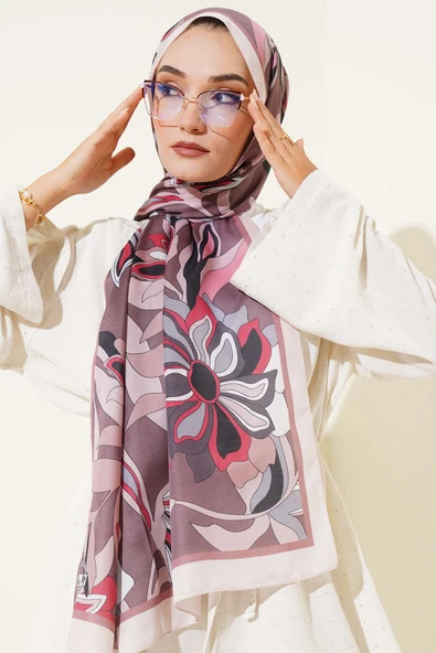 Çiçek Çizgili Soft Şal Kahve ürün görseli 1