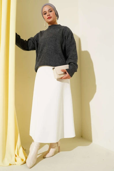 Kare Desenli Triko Kazak Füme - Resim 2