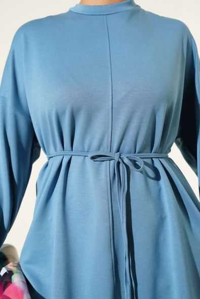 Düşük Duble Kol Tunik İndigo - Resim 4