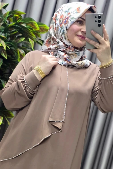 Kadın Tesettür Giyim Büyük Beden Taşlı Abiye Tunik - Resim 6