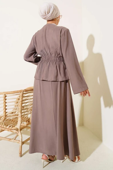 Bel Lastikli Tensel Etekli İkili Takım Vizon - Resim 3