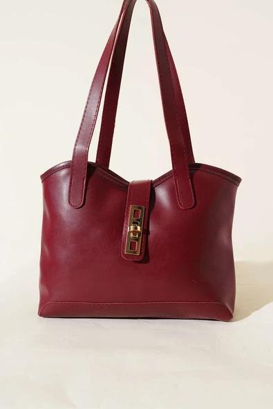 Fermuarlı Kilit Detaylı Kol Çanta Bordo - Resim 2