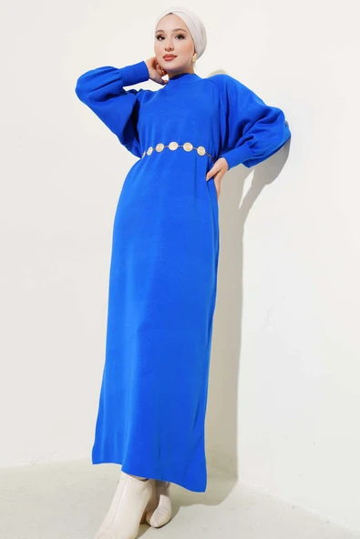 Balon Kol Triko Elbise Saks ürün görseli 1