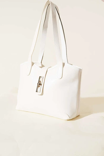 Fermuarlı Kilit Detaylı Kol Çanta Beyaz ürün görseli 1