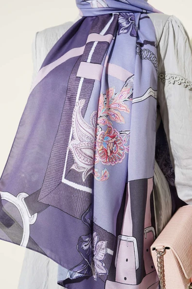 Kemer Desenli Soft Şal Lila - Resim 4