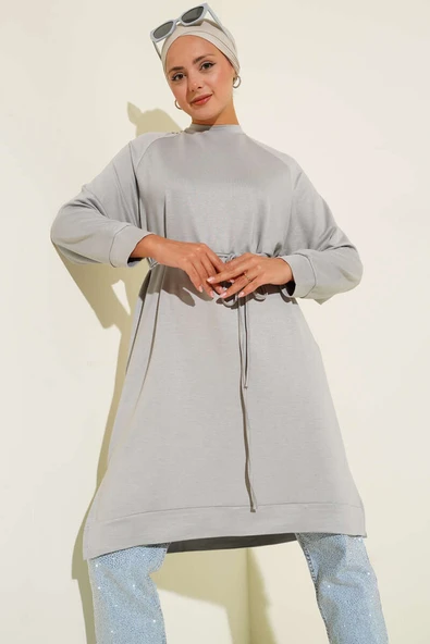 Loyşa İp Kuşaklı Uzun Tunik Gri ürün görseli