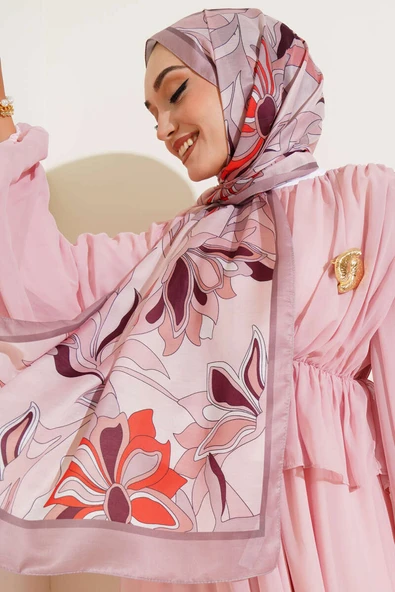 Çiçek Çizgili Soft Şal Sütlü Kahve - Resim 2