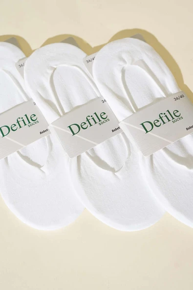 Kadın 3lü Düz Lazer Kesim Babet Çorap Beyaz - Resim 2